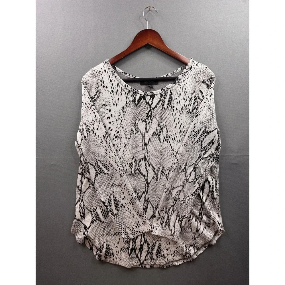 Karen Kane Womens Grey Black Snakeskin Print‎ Long Sleeve Scoop Neck Top Large